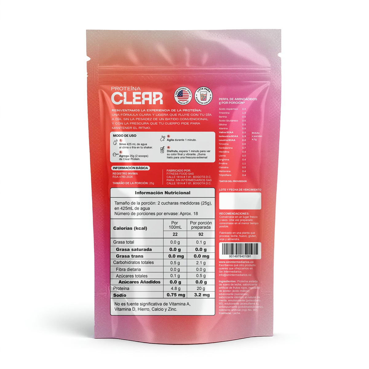Clear (Proteína refrescante) - Sabor Frutos Rojos